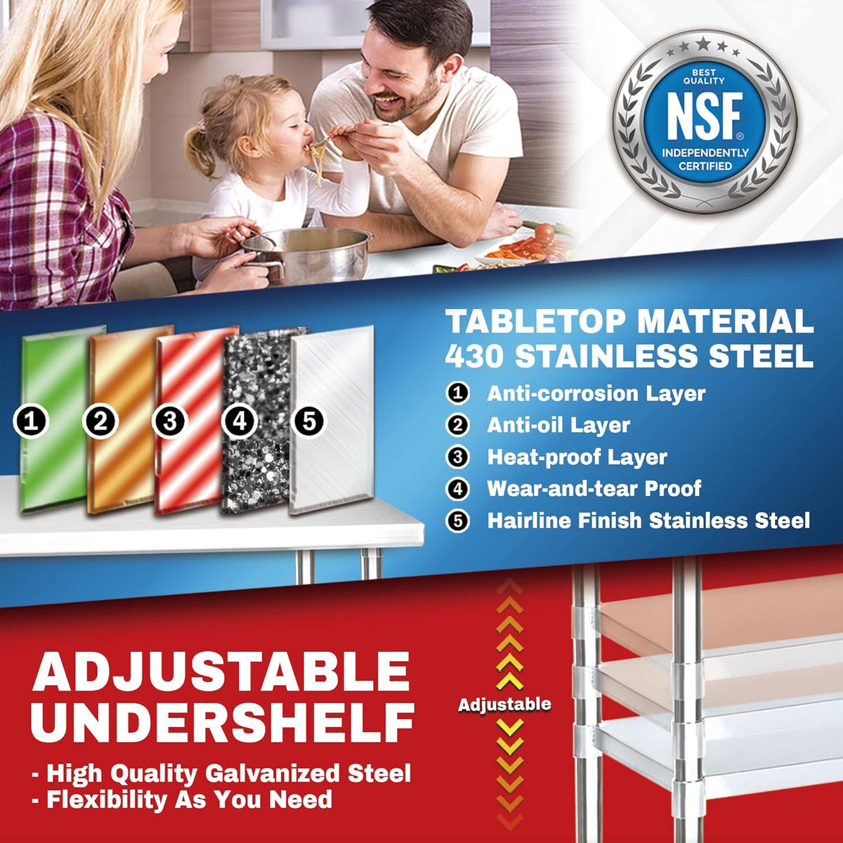 DuraSteel 24x12 NSF Stainless Steel Cart - Heavy Duty Rolling Food Prep Table with Undershelf