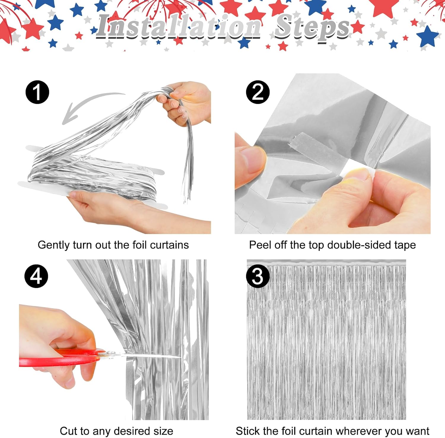 4 Pack Party Decorations, Metallic Silver Backdrop, Photo Booth Props Silver Curtains Tinsel