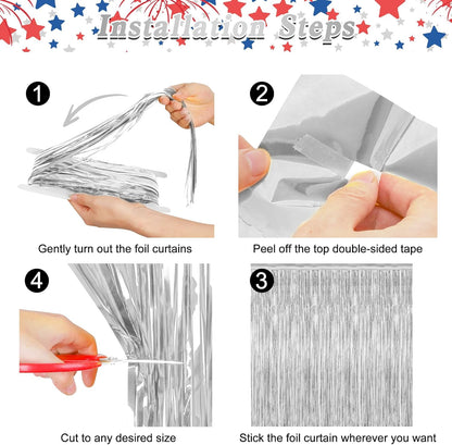 4 Pack Party Decorations, Metallic Silver Backdrop, Photo Booth Props Silver Curtains Tinsel