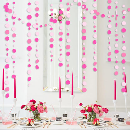 Hot Pink Party Decorations Circle Dots Garland Rose Pink White Hanging Paper Polka Dots Streamer
