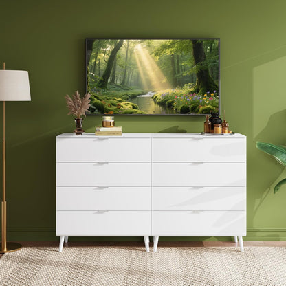 WLIVE 4 Drawer Dresser for Bedroom, Tall Wood Dresser, Modern White Dressers with Sturdy Metal