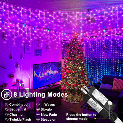 33ft Purple Halloween Lights Outdoor, 400 LED Icicle Lights for Outside Indoor Twinkle Christmas