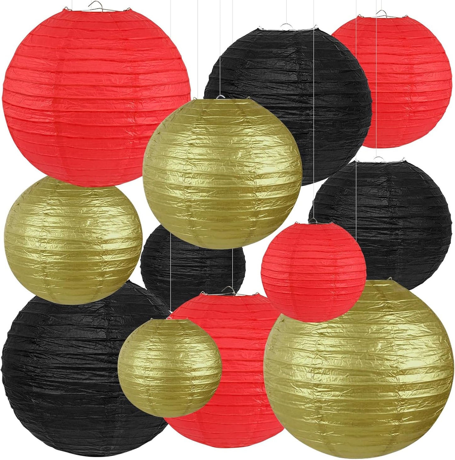 12Pcs Round Paper Lanterns Assorted Sizes (6" 8" 10" 12") for Home Decor, Wedding, Birthday