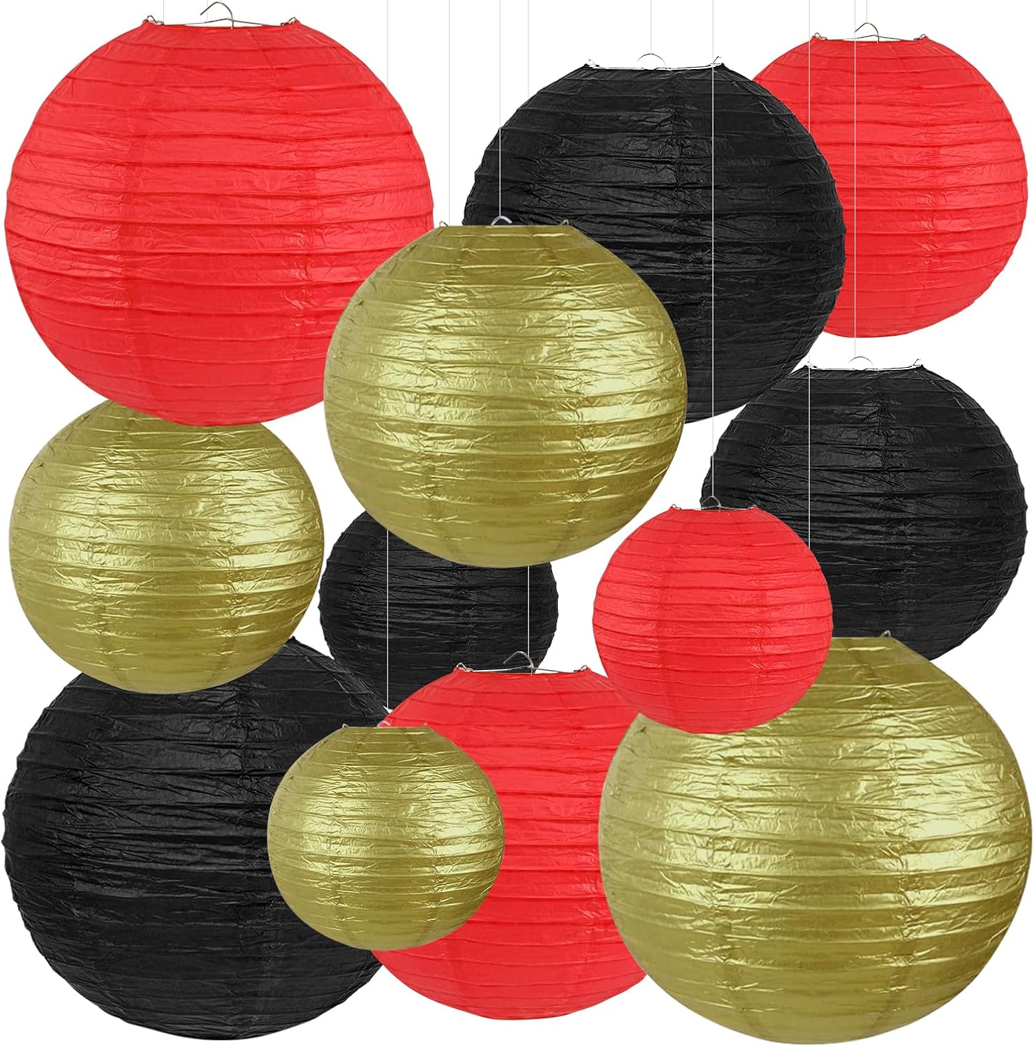 12Pcs Round Paper Lanterns Assorted Sizes (6" 8" 10" 12") for Home Decor, Wedding, Birthday