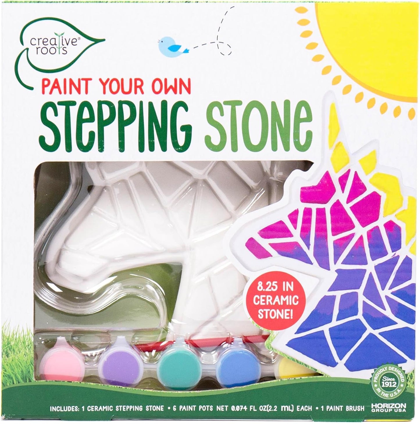 Creative Roots Mosaic Unicorn Stepping Stone, Includes 7-Inch Ceramic Stone & 6 Vibrant Paints, DIY