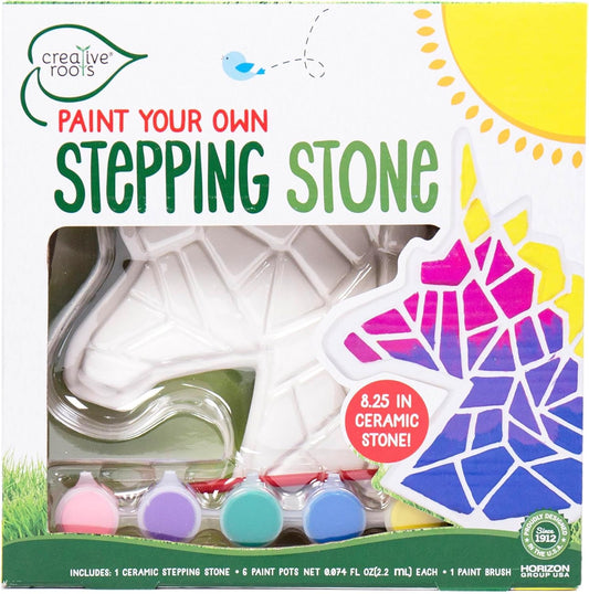 Creative Roots Mosaic Unicorn Stepping Stone, Includes 7-Inch Ceramic Stone & 6 Vibrant Paints, DIY