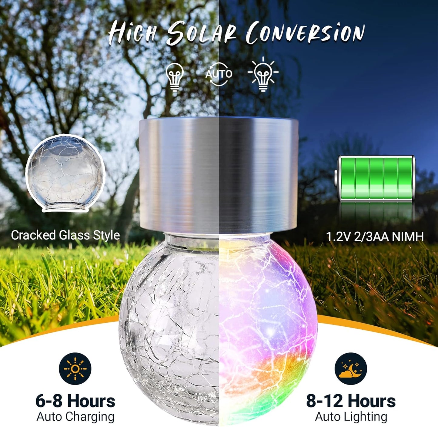 GIGALUMI 16 Pack Solar Hanging Lights for Christmas Decoration - Cracked Glass Solar Lights Outdoor