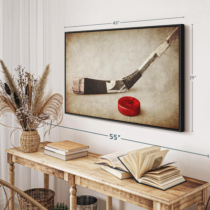 Elephant Stock Vintage Ice Hockey Wall Art - Horizontal Framed Canvas - 1-Piece Hallway Wall Decor