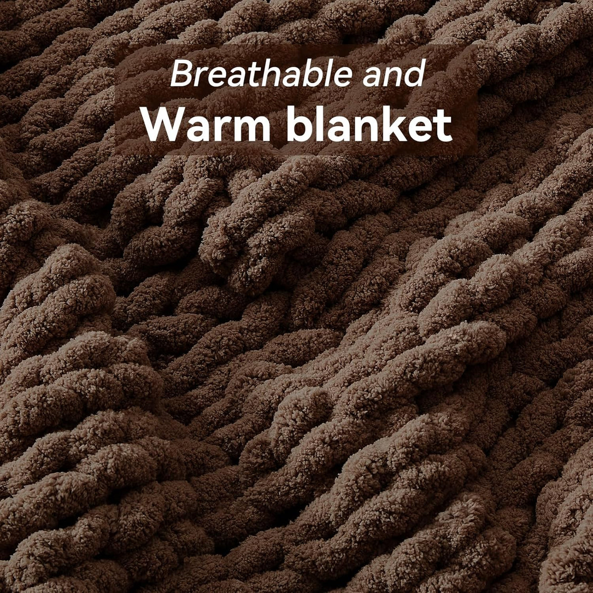 Chunky Knit Throw Blanket, 40''*50'' Knitted Throw Chenille Yarn for Bed Couch, Handmade Dark Brown
