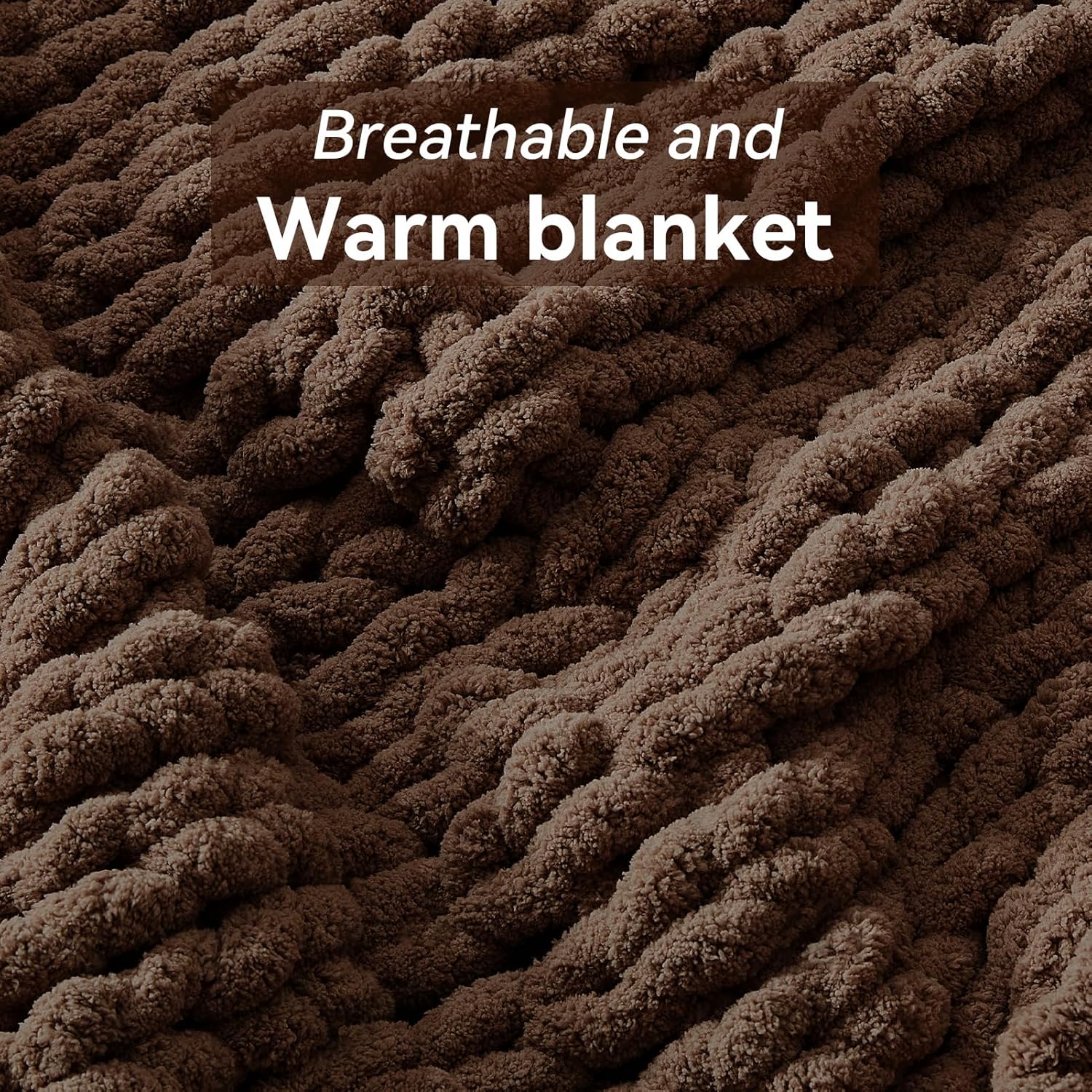 Chunky Knit Throw Blanket, 40''*50'' Knitted Throw Chenille Yarn for Bed Couch, Handmade Dark Brown