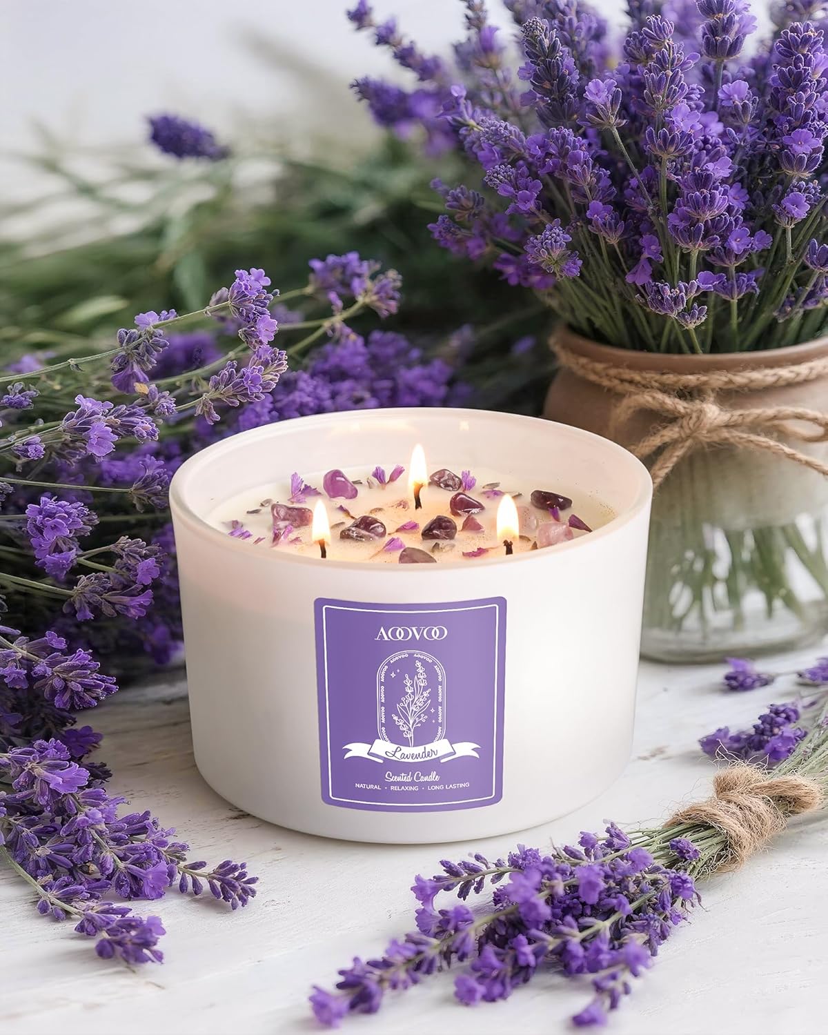 AOOVOO Lavender Scented Candles for Women - 20oz 3 Wick Soy Candles for Home Scented, Aromatherapy