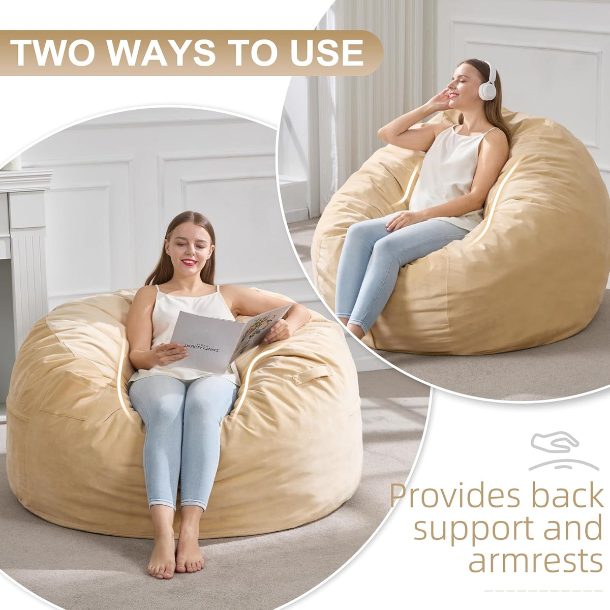 Hobestluk 4FT Bean Bag Chair Giant Bean Bag Chairs for Adults Large Bean Chairs with Removable