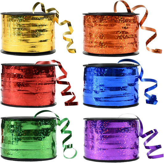 BEISHIDA 6 Assorted Colors Curling Ribbons Balloon String Ribbons - Rainbow Balloons 6 Rolls for