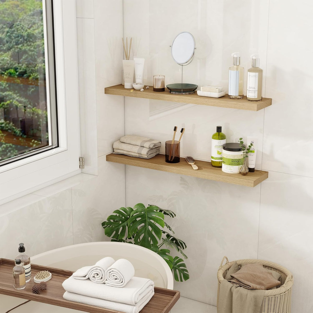 Fun Memories Floating Shelves for Wall, 32" Rustic Wood Deep Wall Mounted Shelves with Invisible