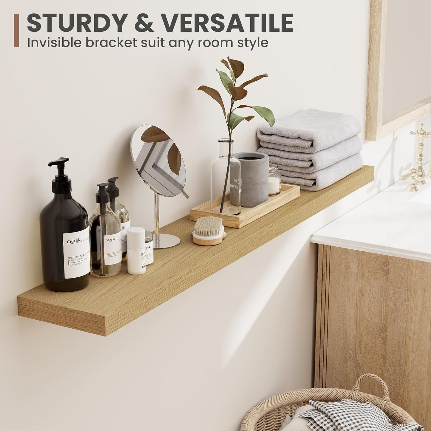 16 Inch Floating Shelves, 8 Inch Deep Floating Shelves for Wall, Hanging Shelf with Invisible