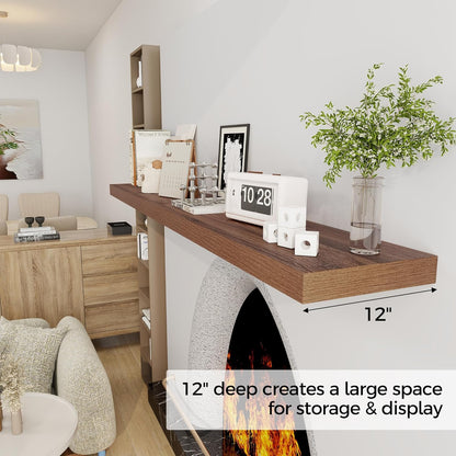 Fun Memories 72 Inch Floating Shelf, 12 Inch Deep Wall Shelf for Fireplace Mantel, Deep Storage
