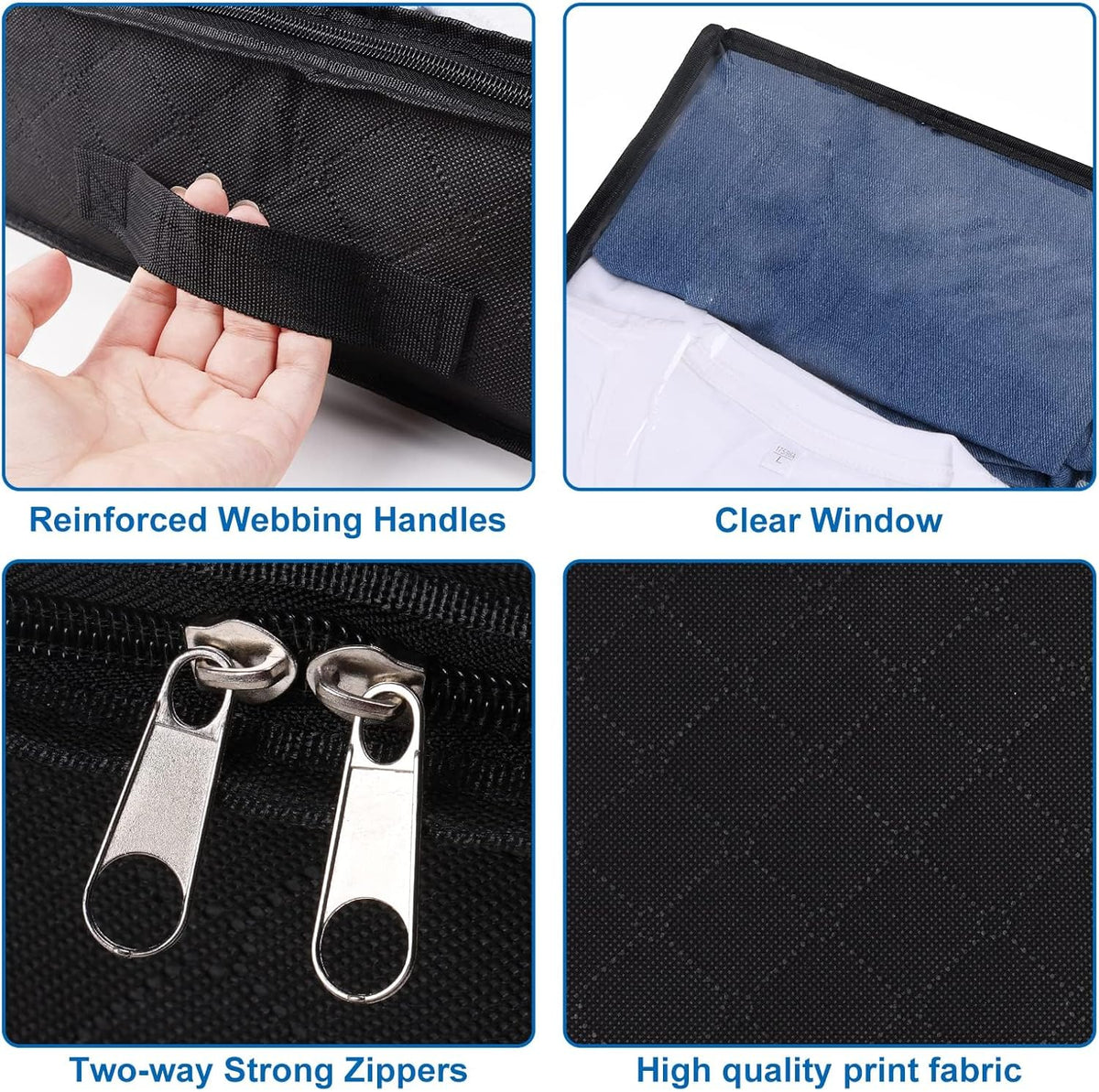 Fixwal 4 Pack Black Underbed Storage Bags with Clear Window and 2 Reinforced Handles Under Bed