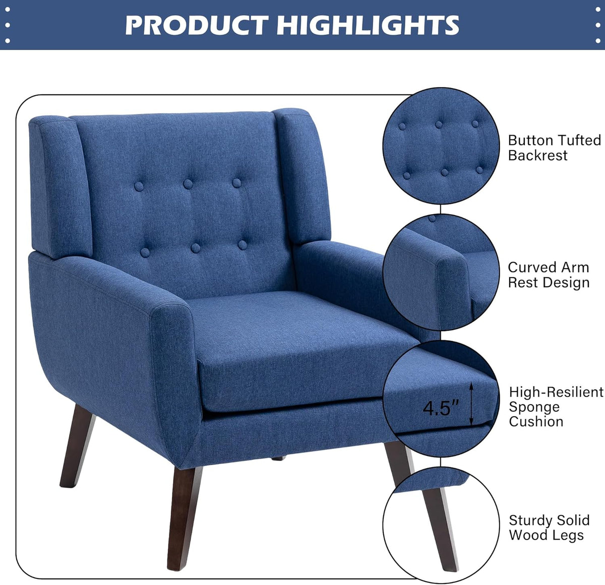 UIXE Accent Chair, Modern Upholstered Armchair in Fabric for Living Room, Comfy Club Arm Chairs