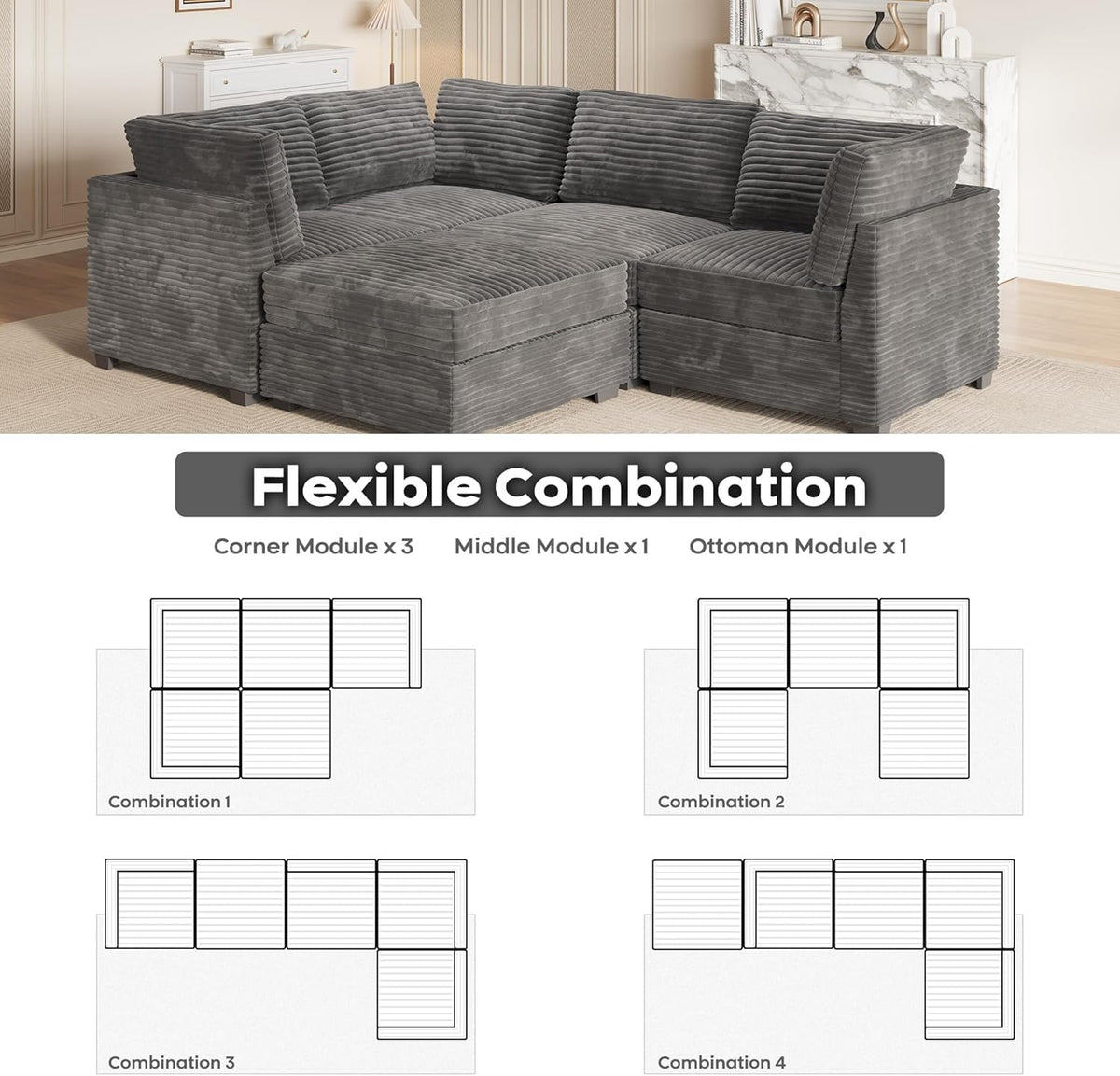 ovios Sectional Sofa Couch with L-Shape Chaise Sofa Bed, Comfy Modular Cloud Couches with Deep