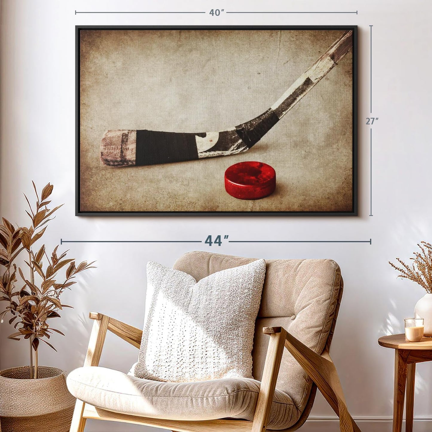 Elephant Stock Vintage Ice Hockey Wall Art - Horizontal Framed Canvas - 1-Piece Hallway Wall Decor