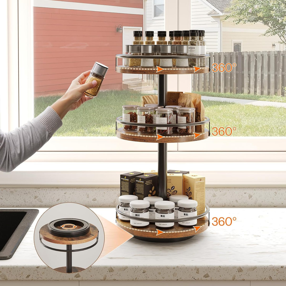 HOOBRO 3-Tier Lazy Susan Organizer, Rotating Spice Rack, Turntable Spice Rack, Vertical Storage