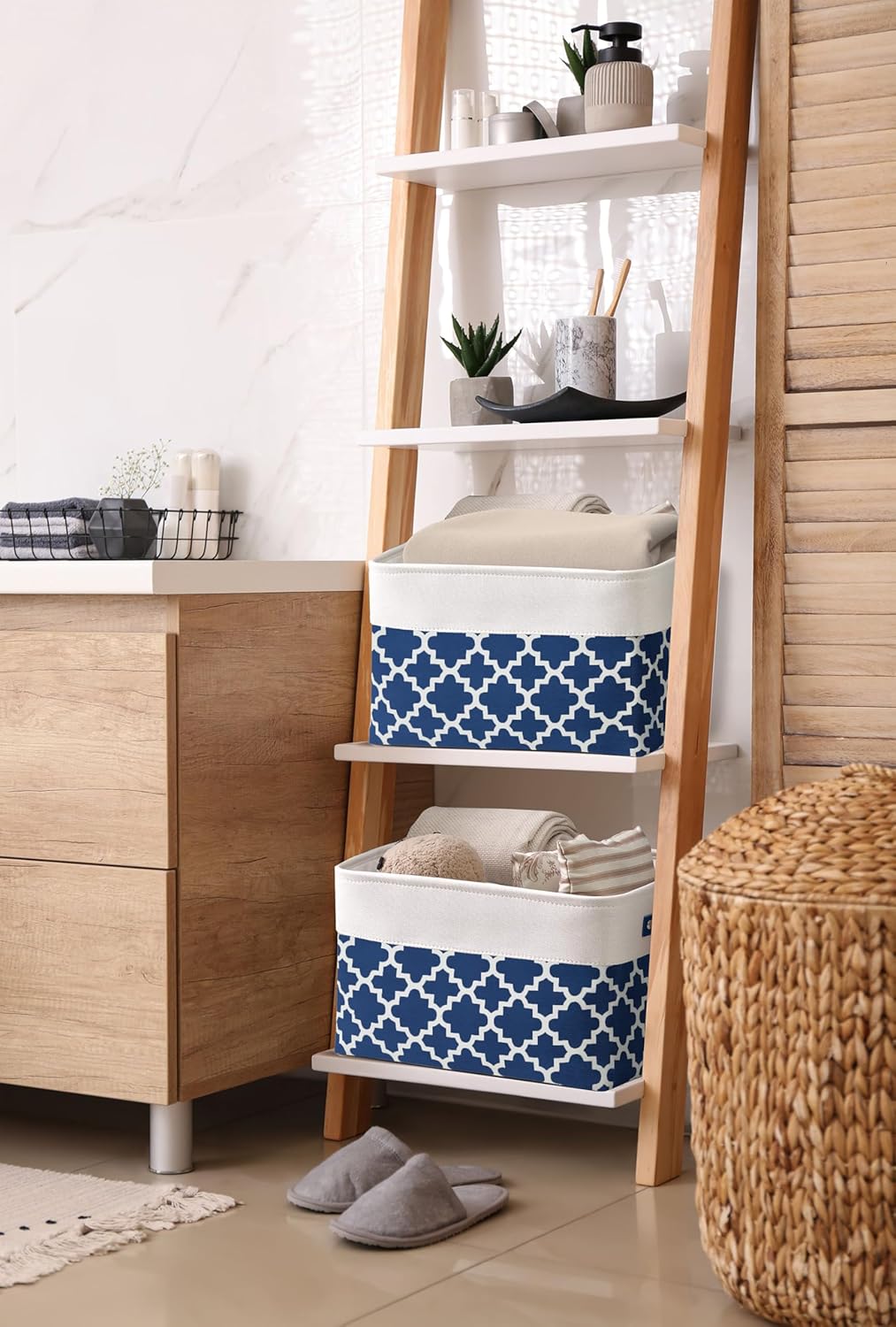 DECOMOMO Blue Storage Bins Fabric Storage Baskets for Shelves, Linen Closet Organization Toys