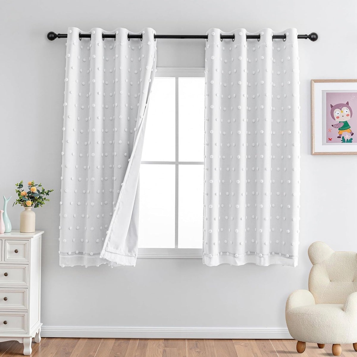 MYSKY HOME 100% Blackout Curtains for Bedroom White Blackout Curtains 63 Inches Long Thermal