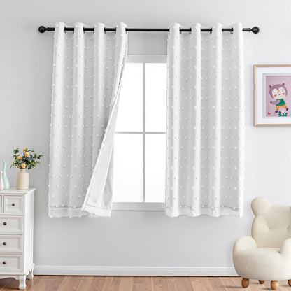 MYSKY HOME 100% Blackout Curtains for Bedroom White Blackout Curtains 63 Inches Long Thermal