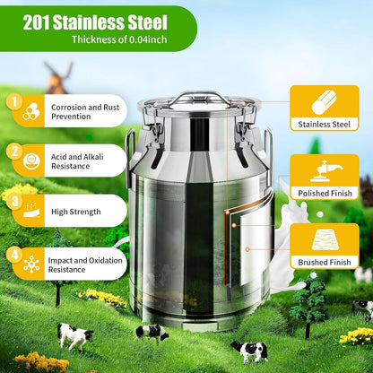 Stainless Steel Milk Can, 30L/7.9 Gallon Heavy Duty Airtight Storage Canister Milk Bucket with Lid