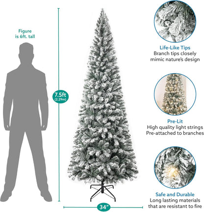 Naomi Home Salzburg 7.5ft Frosted Prelit Slim Artificial Christmas Tree with 1102 Branch Tips, 350