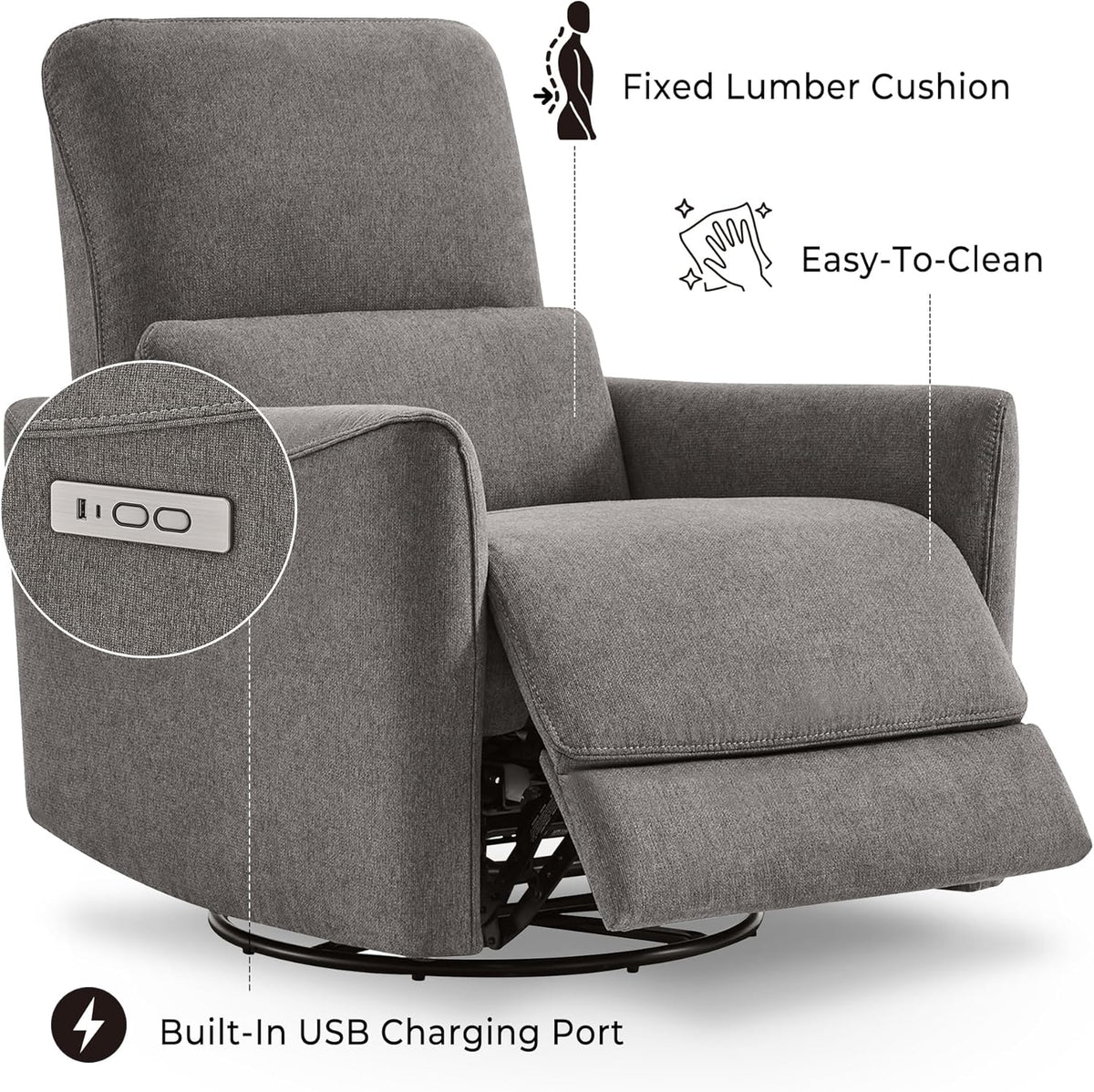 CHITA Power Recliner Chair Swivel Glider, FSC Certified Fabric Living Room Reclining Sofa Chair