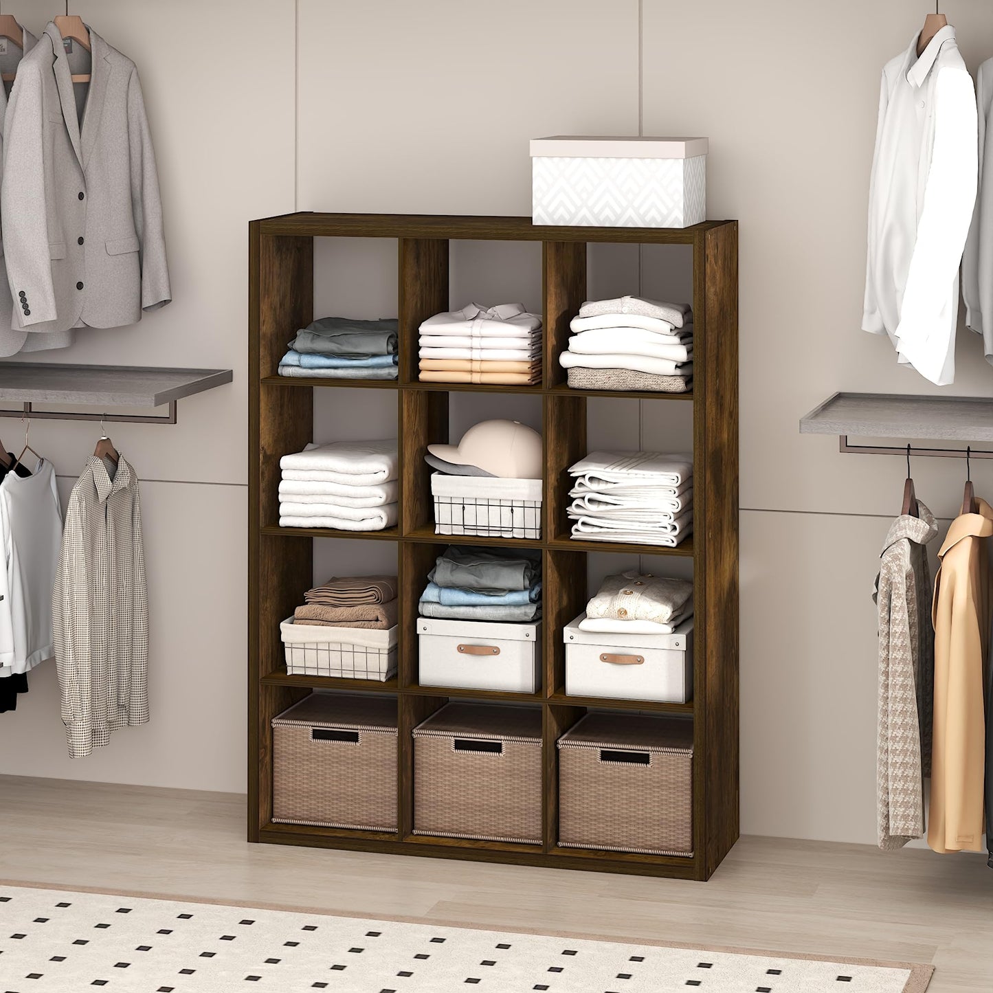 Furinno Cubic Extra Thick 12-Cube Closet Organizers and Storage, Amber Pine