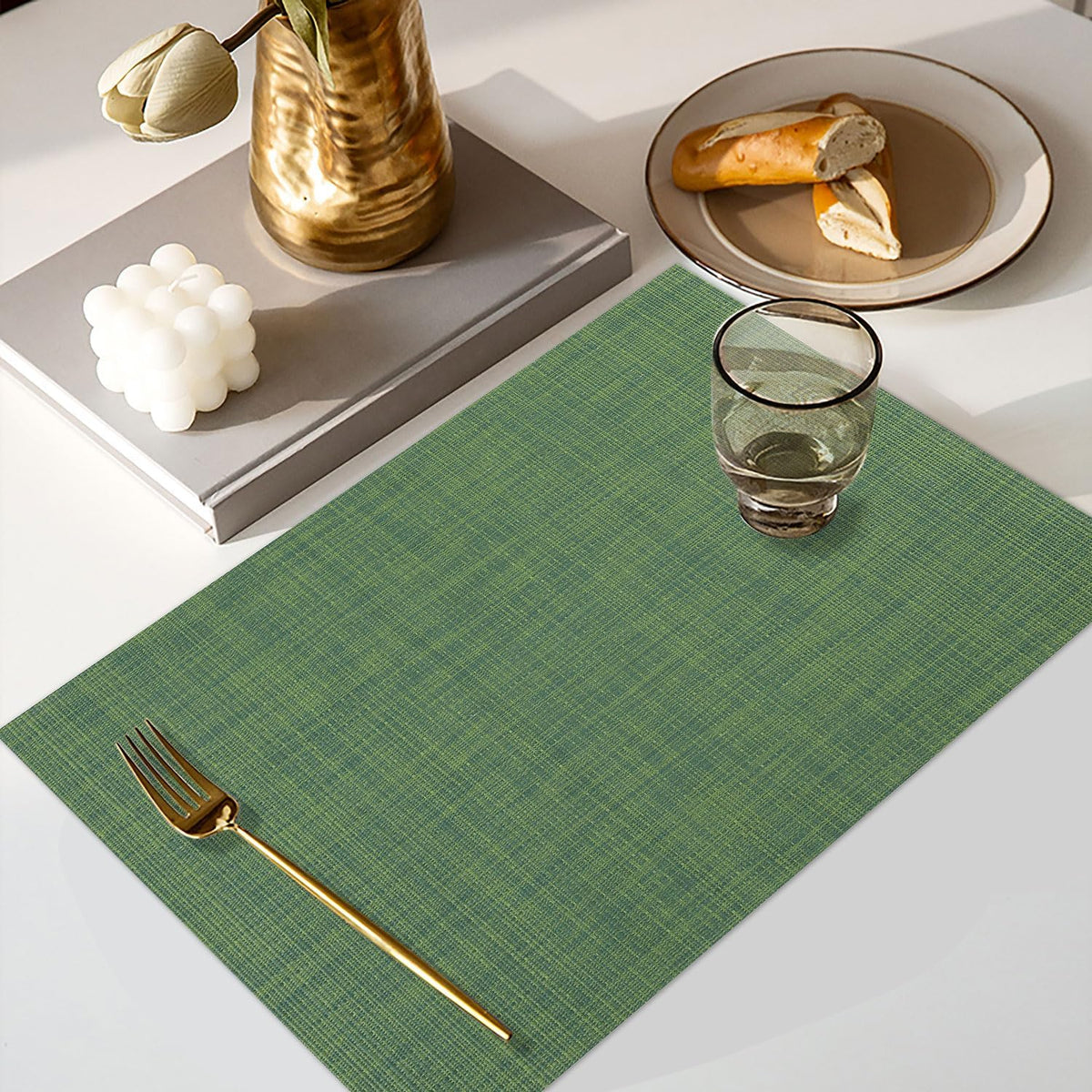 Vinyl Placemats Set of 6, PVC Woven Washable Non-Slip Table Mats, Heat Resistant Wrinkle Free Place