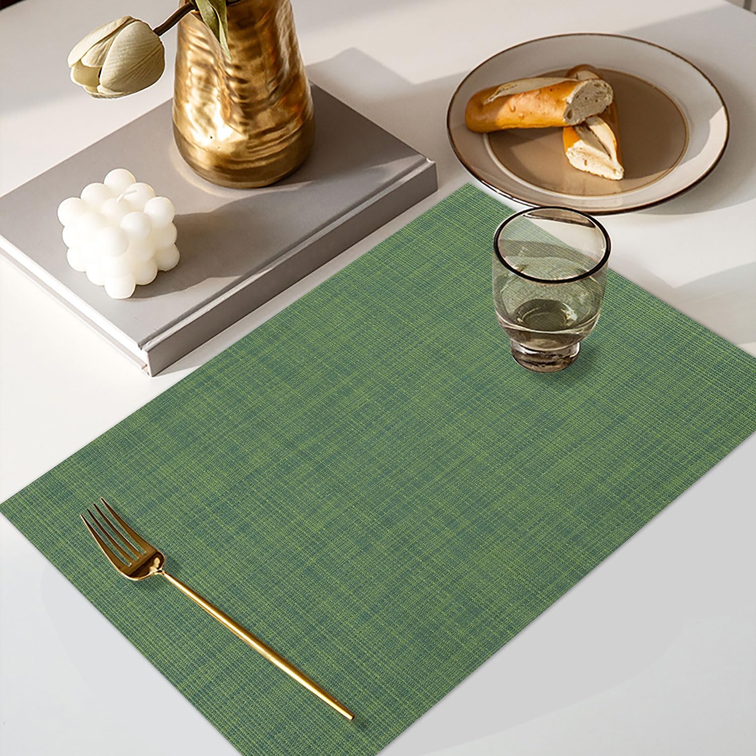 Vinyl Placemats Set of 6, PVC Woven Washable Non-Slip Table Mats, Heat Resistant Wrinkle Free Place
