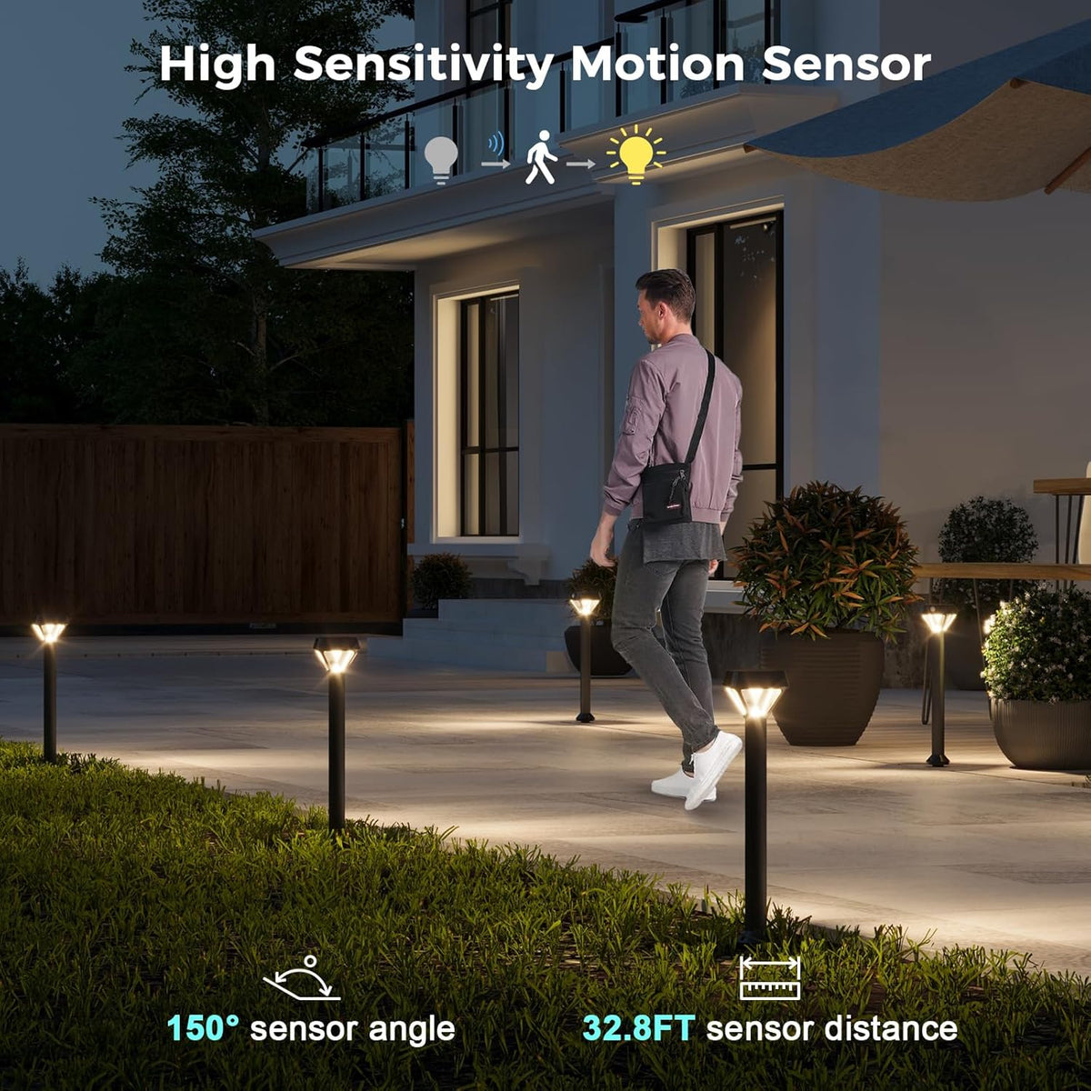XMCOSY+ Smart Solar Lights Outdoor with Motion Sensor, 150LM APP Control RGBCW Color Changing
