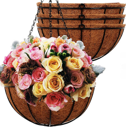 Hanging Planters Basket Outdoor Indoor(14 inch 4 Pack)-Coconut Coir Hanging Baskets for Plants