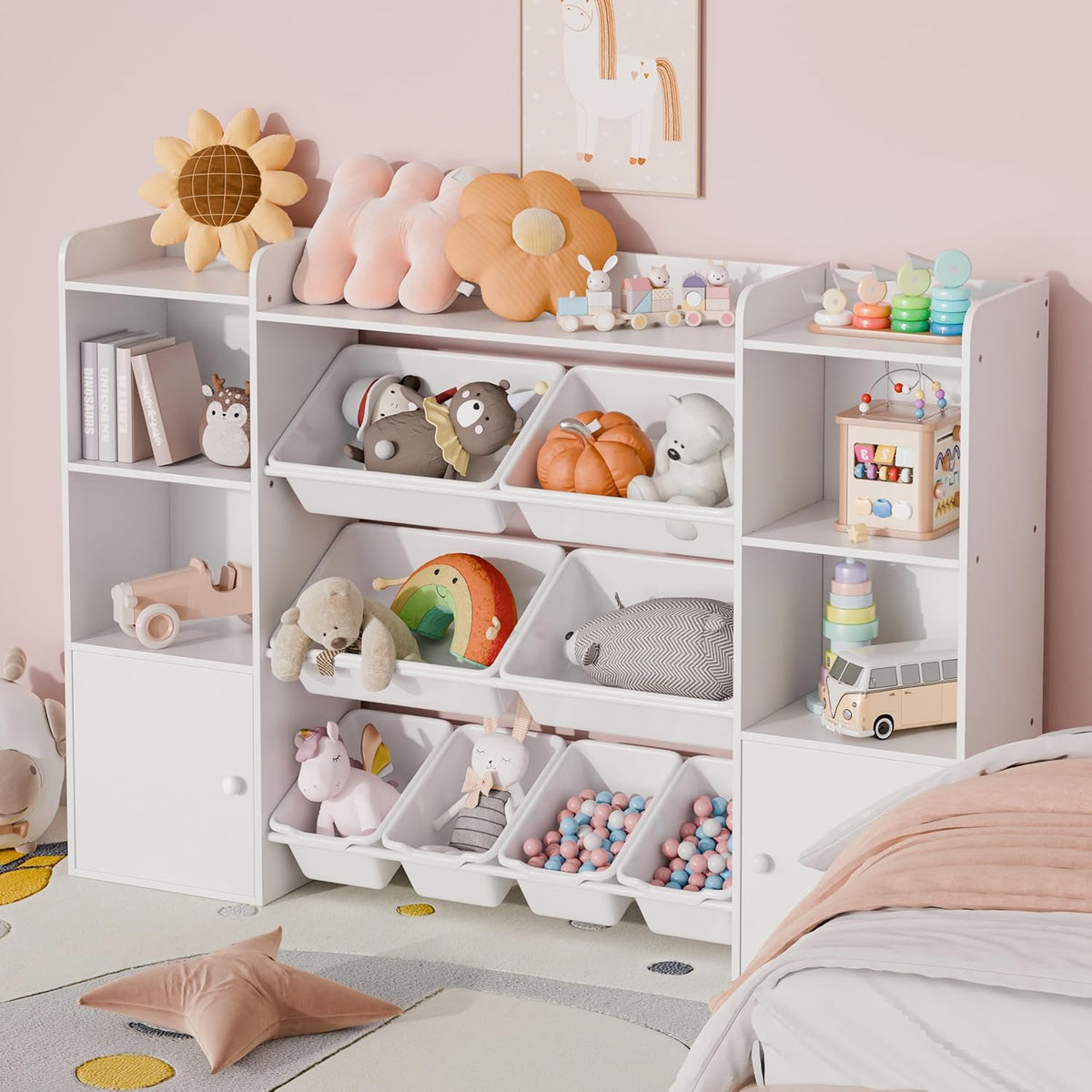 Xilingol Kids Toy Storage Organizer W/8 Removable Toy Bins, 4-Tier Toy Organizers W/6 Storage