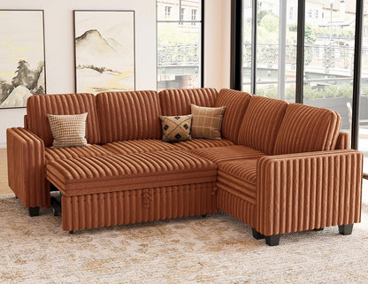 Belffin Plush Corduroy Modular Sectional Sofa with Pull Out Bed Convertible Small Sectional Corner