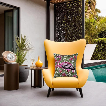 William Morris Flamingo Floral Pillow Cover - Hand Embroidered Modern Flower Pillowcase, Outdoor