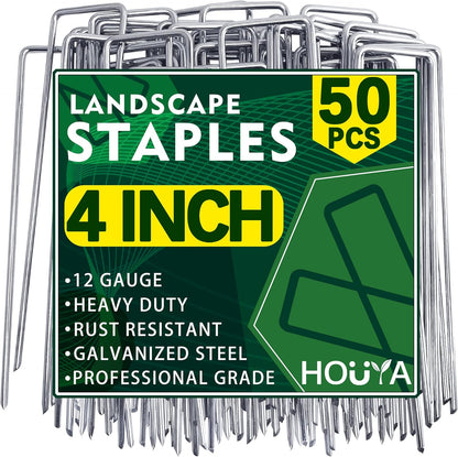 50 Pack Landscape Staples 4 Inch 12 Gauge Garden Stakes Galvanized Garden Staples Pins Anti-Rust