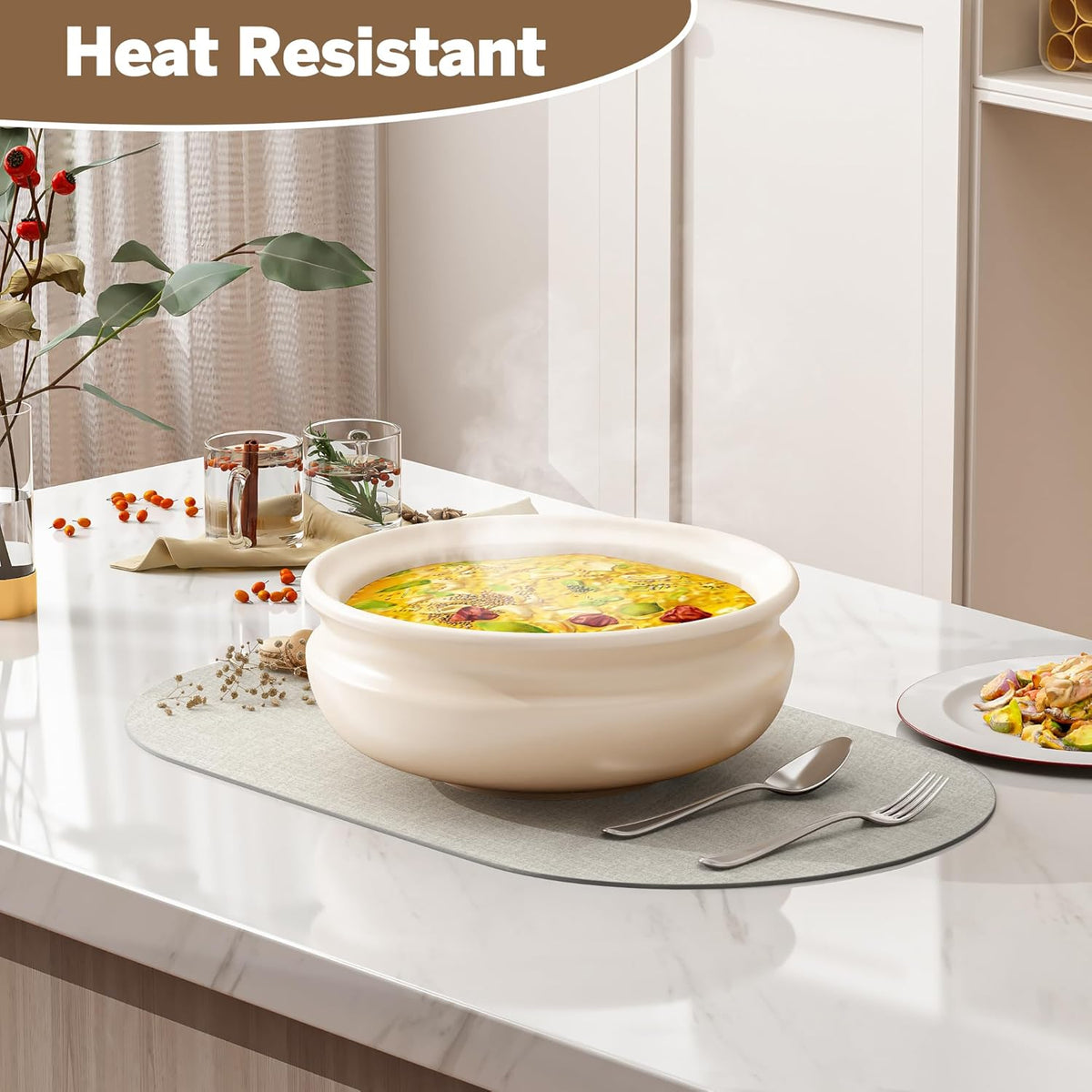 DOLOPL Large Placemats Set of 6, Oval Reversible Wipeable & Non-Slip Place Mats, Modern Faux