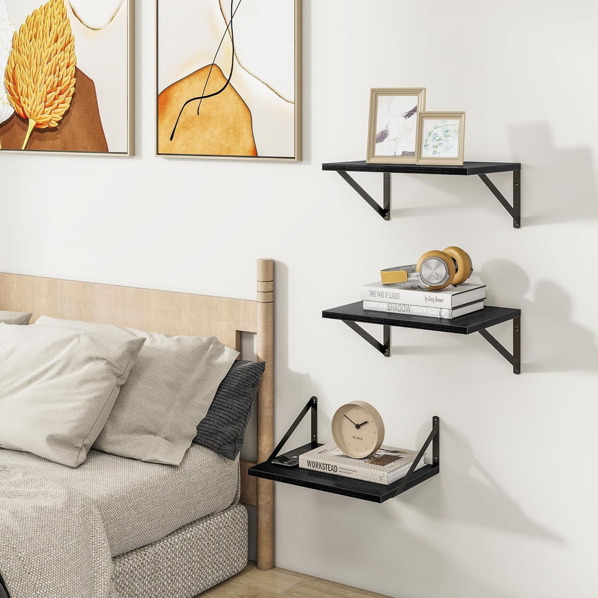Heimlove Deep Floating Shelves for Wall, 12 Inch Deep Floating Shelves Set of 3, 16W x 12D Wood