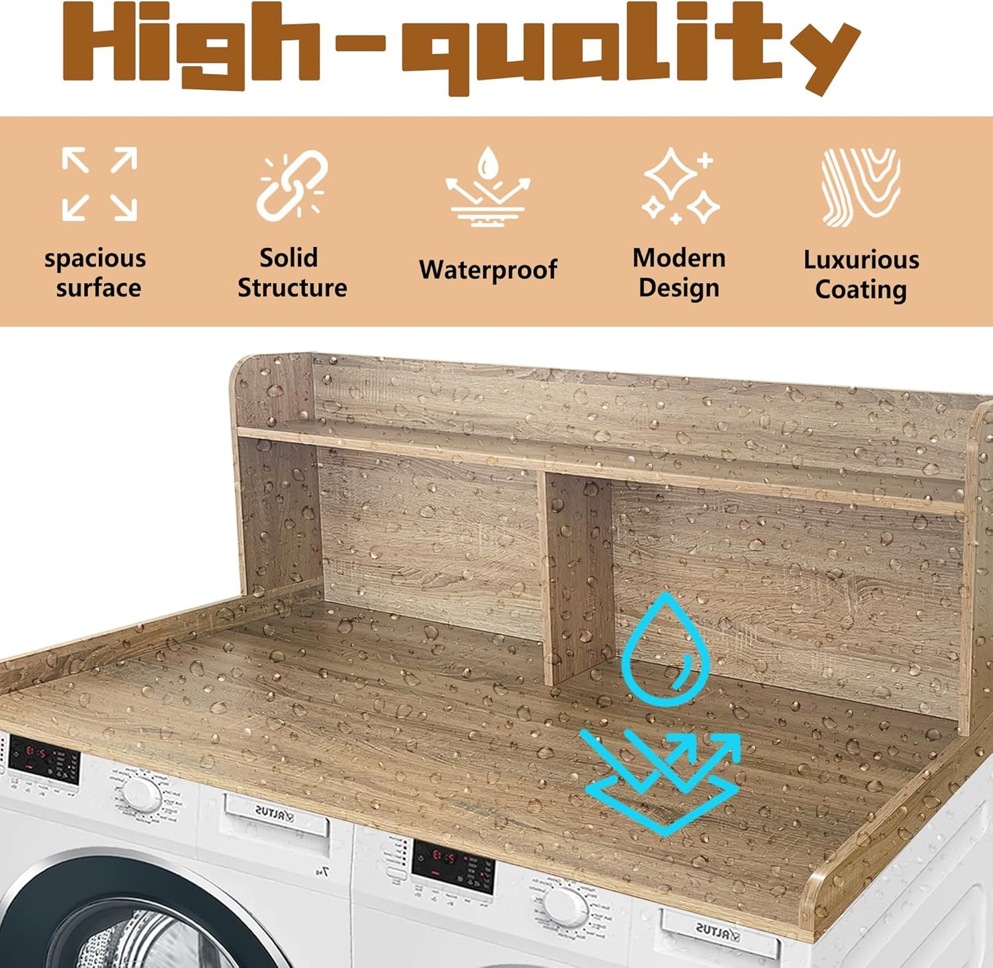 Royxen 2-Tier Washer Dryer Countertop,19.5"H Wood Washer and Dryer Topper with Shelf,Laundry