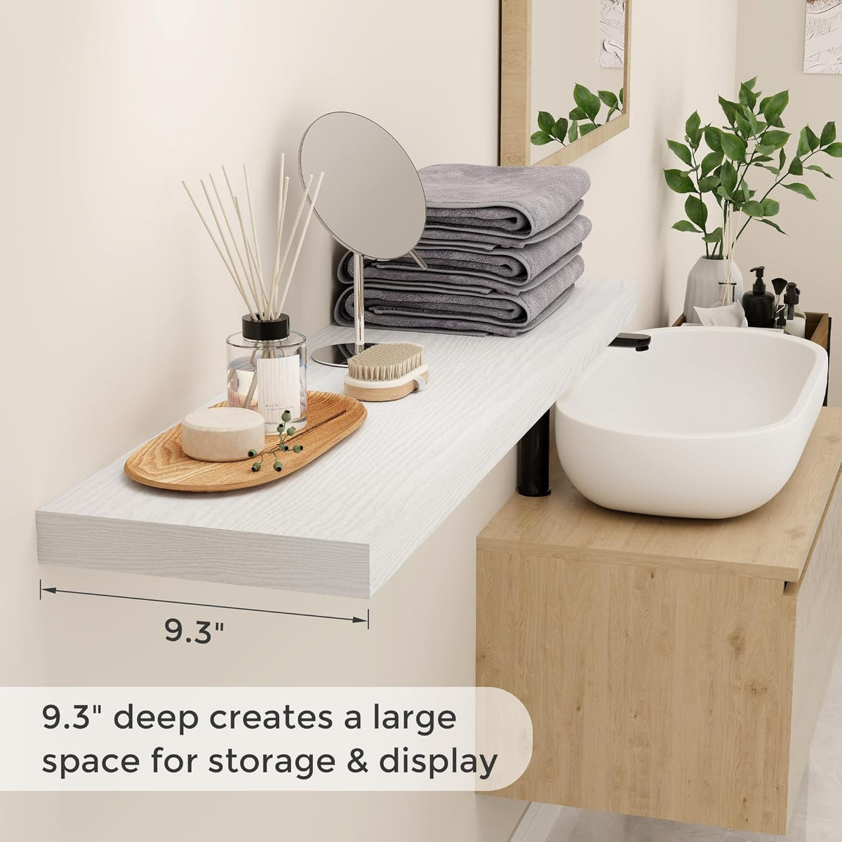 40 Inch Floating Shelves White, 40" W x 9" D Floating Shelf Set of 2, Farmhouse Wood Wall Shelves