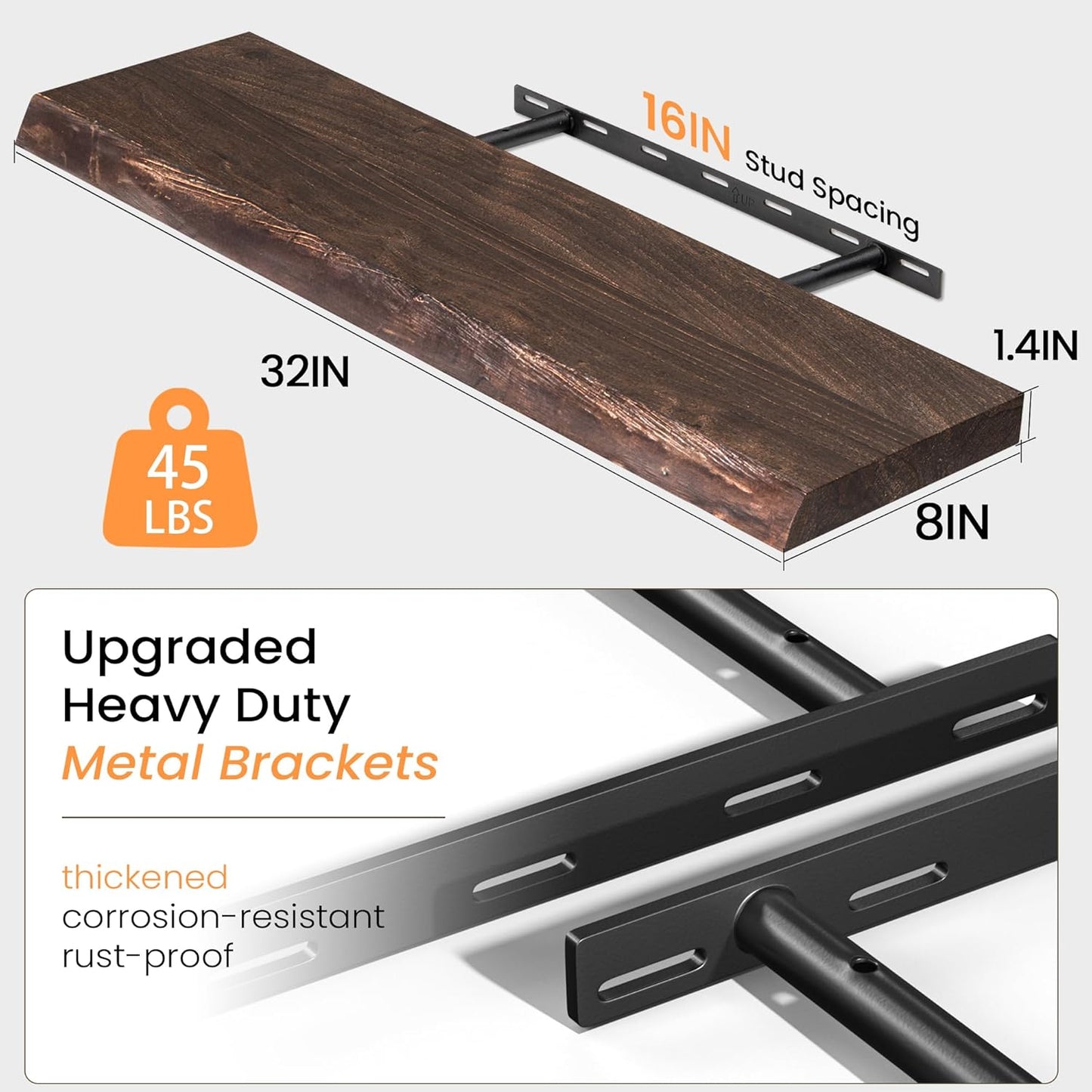 Floating Shelves for Wall, 32 Inch Floating Shelves Wall Mounted, Rustic Live Edge Elm Wood