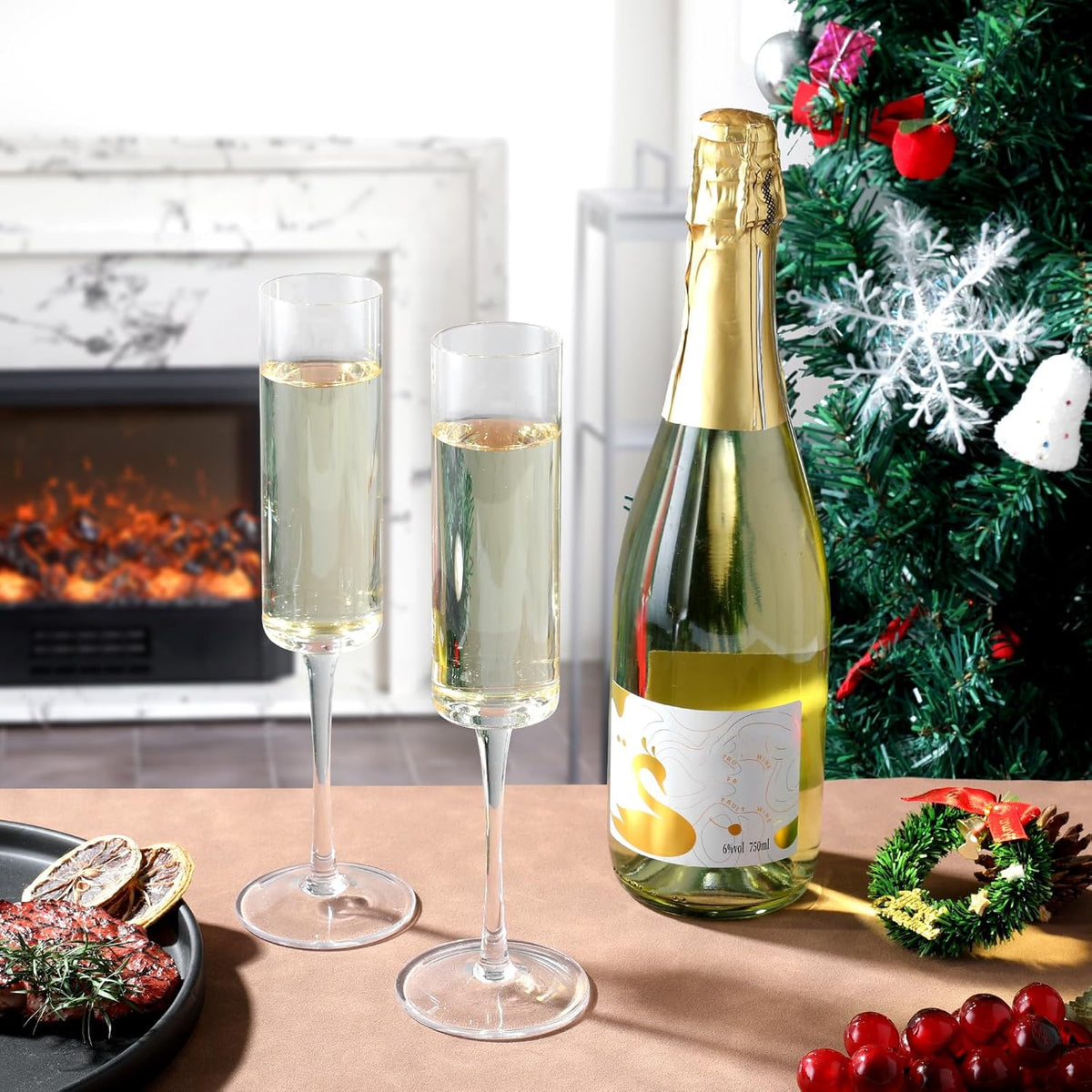 JYB&XY Champagne Flutes Set of 6 Hand Blown Elegant Champagne Glasses With Long Stem Elegant