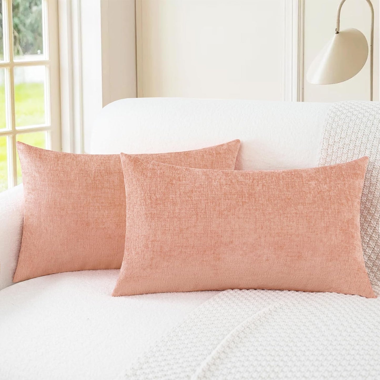CaliTime Throw Pillow Covers Decorative 12 X 20 Inches Pack of 2 Cozy Chenille Cushion Cases for