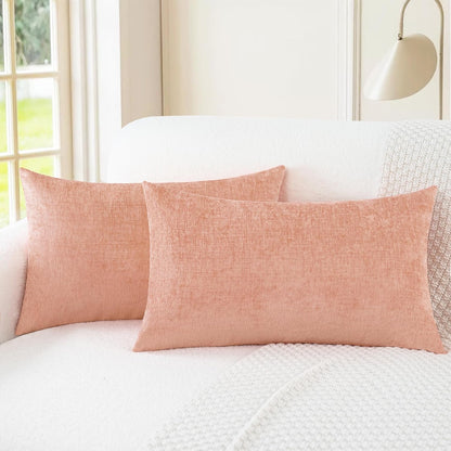 CaliTime Throw Pillow Covers Decorative 12 X 20 Inches Pack of 2 Cozy Chenille Cushion Cases for