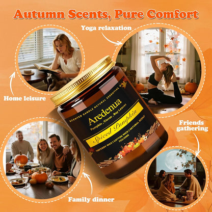 Fall Candles - Spiced Pumpkin Scented Candle, Autumn Scented Candles for Home - Natural Soy Autumn