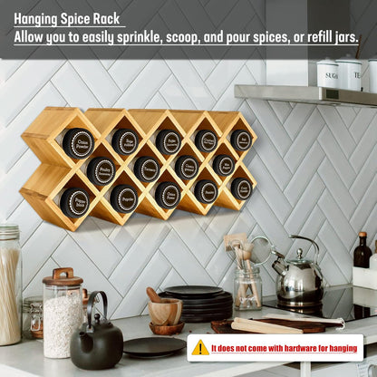 Bamboo Criss Cross Spice Rack Organizer for Cabinet, Wood Seasoning Rack Spice Holder, 18-Jar Spice